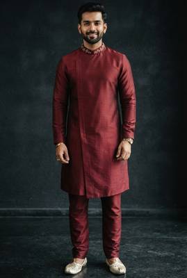 Maroon embroidered dupion silk kurta set 2