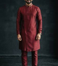 Maroon embroidered dupion silk kurta set