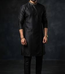 Black embroidered dupion silk kurta set