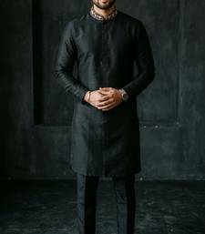Black embroidered dupion silk kurta set