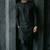 Black embroidered dupion silk kurta set