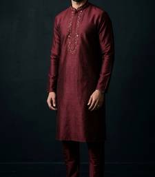 Maroon embroidered dupion silk kurta set
