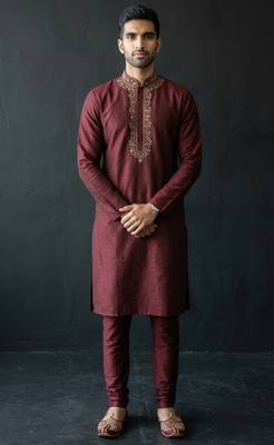 Maroon embroidered dupion silk kurta set 3