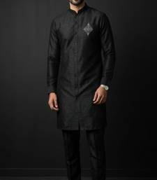 Black embroidered dupion silk kurta set
