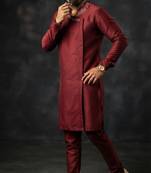 Maroon embroidered dupion silk kurta set