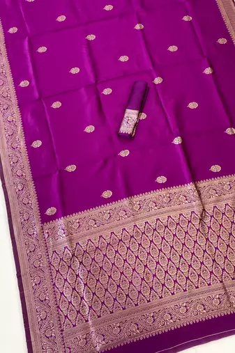 banarasi silk blend purple color woven saree with blouse