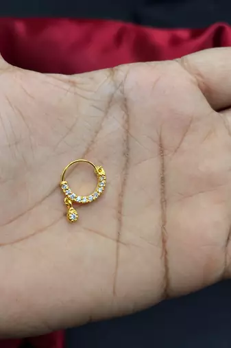 gold cz stone bridal nath pair