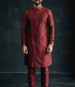 Maroon embroidered dupion silk kurta set