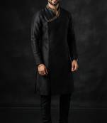 Black embroidered dupion silk kurta set