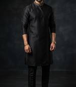 Black embroidered dupion silk kurta set