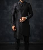 Black embroidered dupion silk kurta set