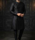 Black embroidered dupion silk kurta set