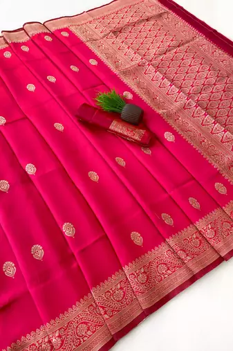 banarasi silk blend woven work saree with blouse