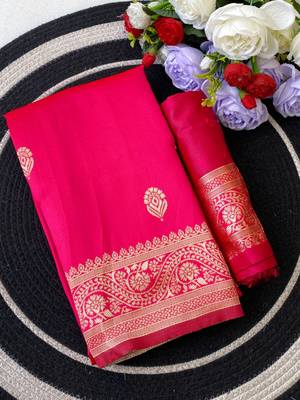 banarasi silk blend woven work saree with blouse 5
