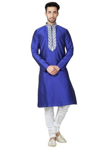 Royal blue tufetta mens  kurta with churidar set