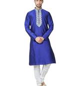 Royal blue tufetta mens  kurta with churidar set