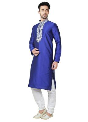 Royal blue tufetta mens  kurta with churidar set 2