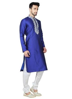 Royal blue tufetta mens  kurta with churidar set 3