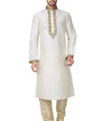 Light cream  art silk mens  kurta with churidar set