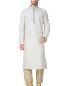 Light cream  art silk mens  kurta with churidar set