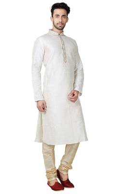 Light cream  art silk mens  kurta with churidar set 3