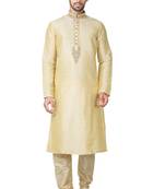 Dark fawn  art silk mens  kurta with churidar set