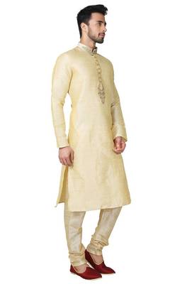 Dark fawn  art silk mens  kurta with churidar set 3