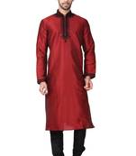 Maroon  art silk mens  kurta with churidar set