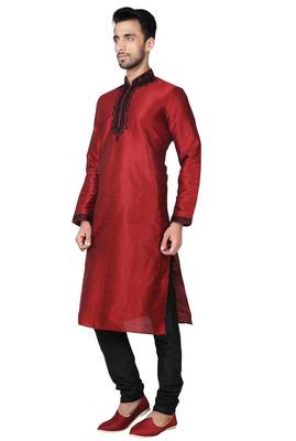 Maroon  art silk mens  kurta with churidar set 2