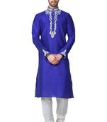 Royal blue art silk mens  kurta with churidar set