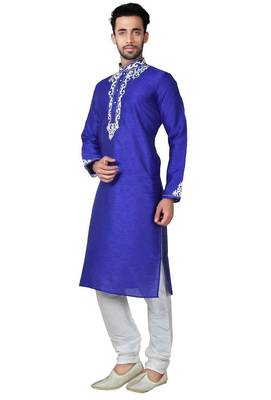 Royal blue art silk mens  kurta with churidar set 2