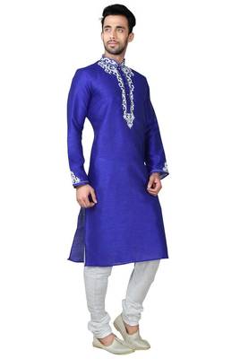 Royal blue art silk mens  kurta with churidar set 3