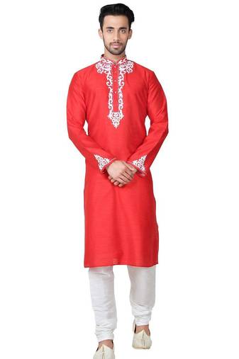 Gazaree art silk mens  kurta with churidar set