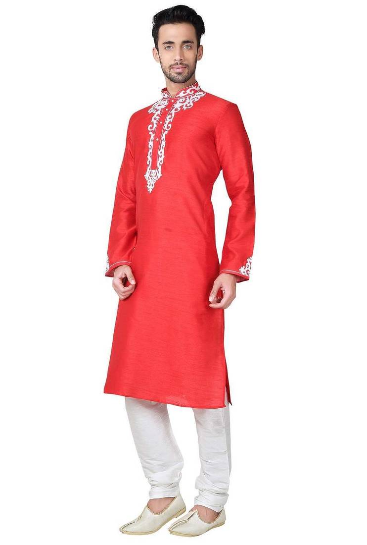 Gazaree art silk mens  kurta with churidar set
