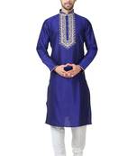 Blue art silk mens  kurta with churidar set
