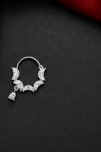 silver bridal nath with cz stone