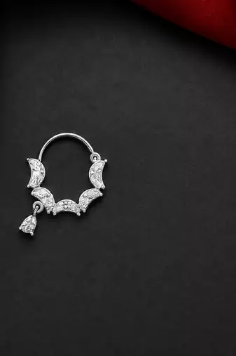 silver bridal nath with cz stone