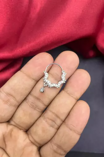silver bridal nath with cz stone