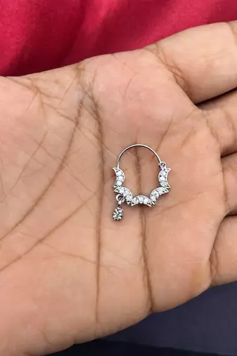 silver bridal nath with cz stone