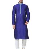 Blue art silk mens  kurta with churidar set