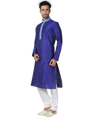 Blue art silk mens  kurta with churidar set 2