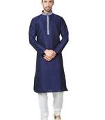 Navy blue art silk mens  kurta with churidar set