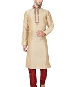 Gold art silk mens  kurta with churidar set