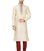 Fawn  art silk mens  kurta with churidar set
