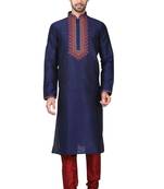 Navy blue art silk mens  kurta with churidar set