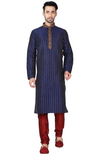 Navy blue art silk mens  kurta with churidar set