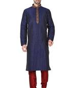 Navy blue art silk mens  kurta with churidar set