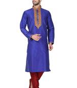 Royal blue art silk mens  kurta with churidar set