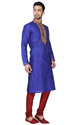 Royal blue art silk mens  kurta with churidar set 3