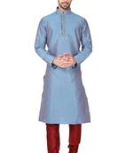 Multi color  art silk mens  kurta with churidar set
